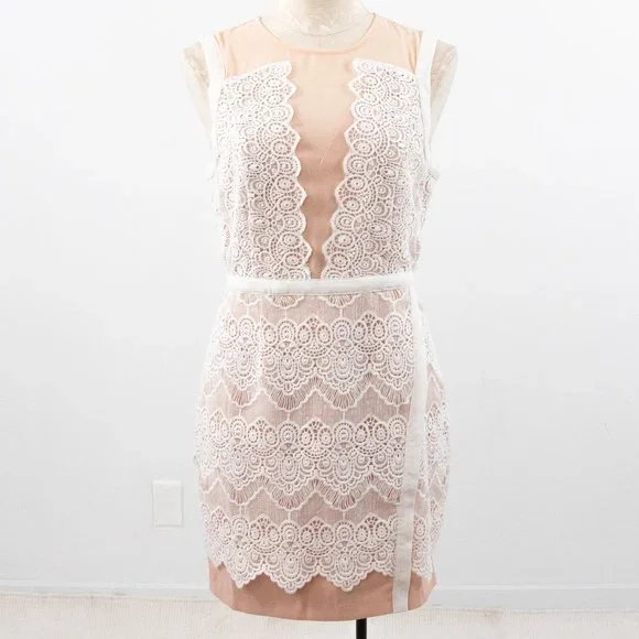 Anthropologie M Illusion Lace Sheath Mini Dress Pink - Picture 3 of 16